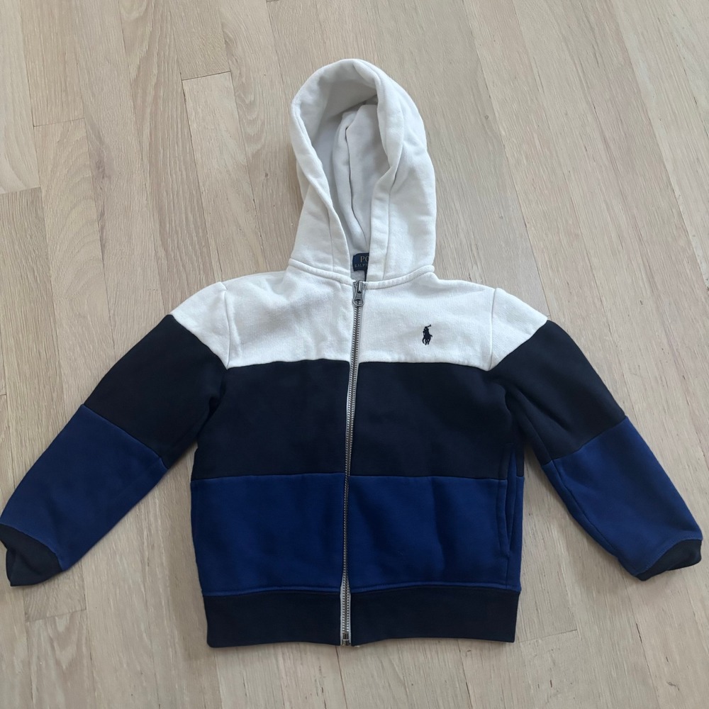 Polo Ralph Lauren Zip Hoodie Toddler 4T Blue White Colorblock Good Pony Logo